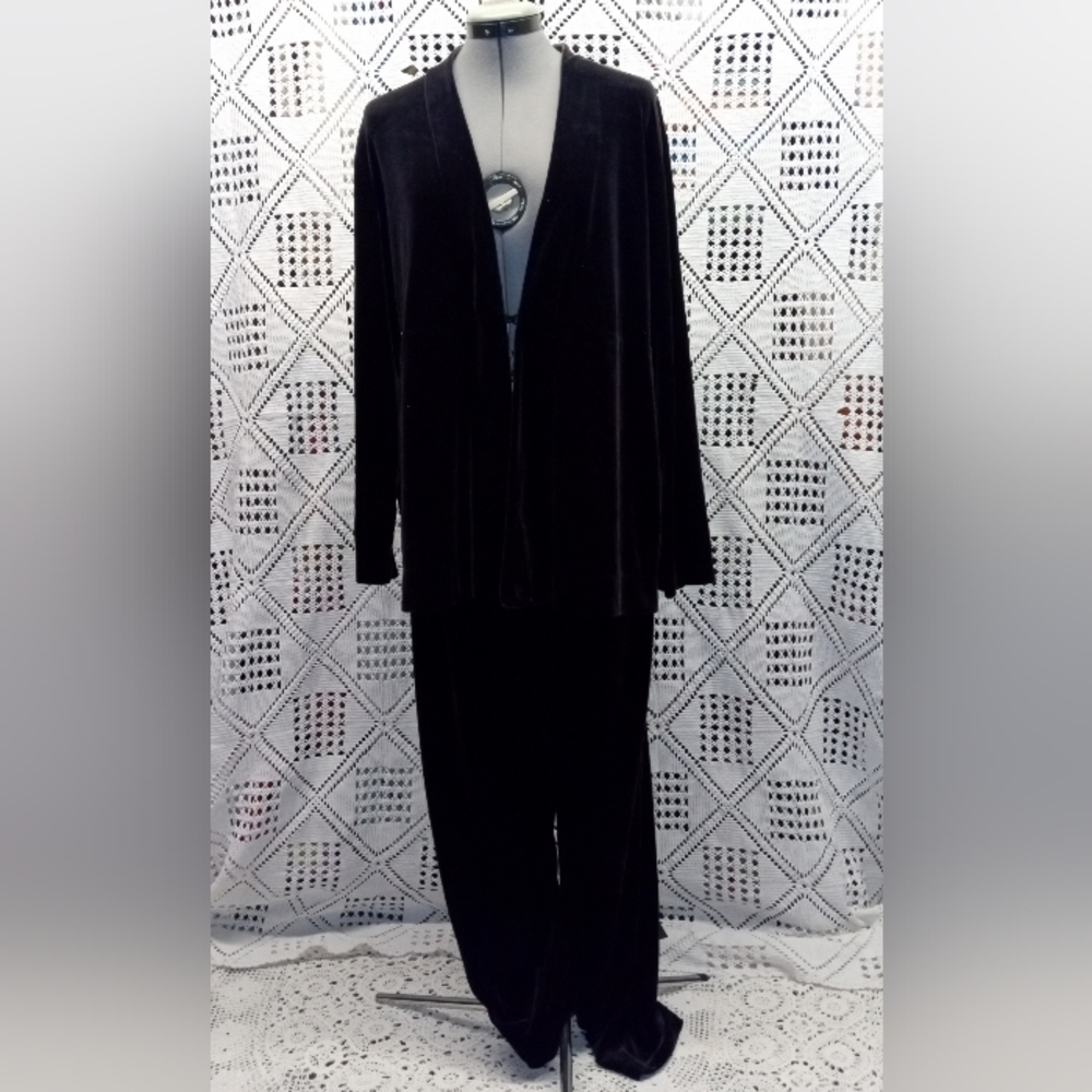 Chico's Dark Chocolate Brown Long Sleeve Velvet Pantsuit 2X
